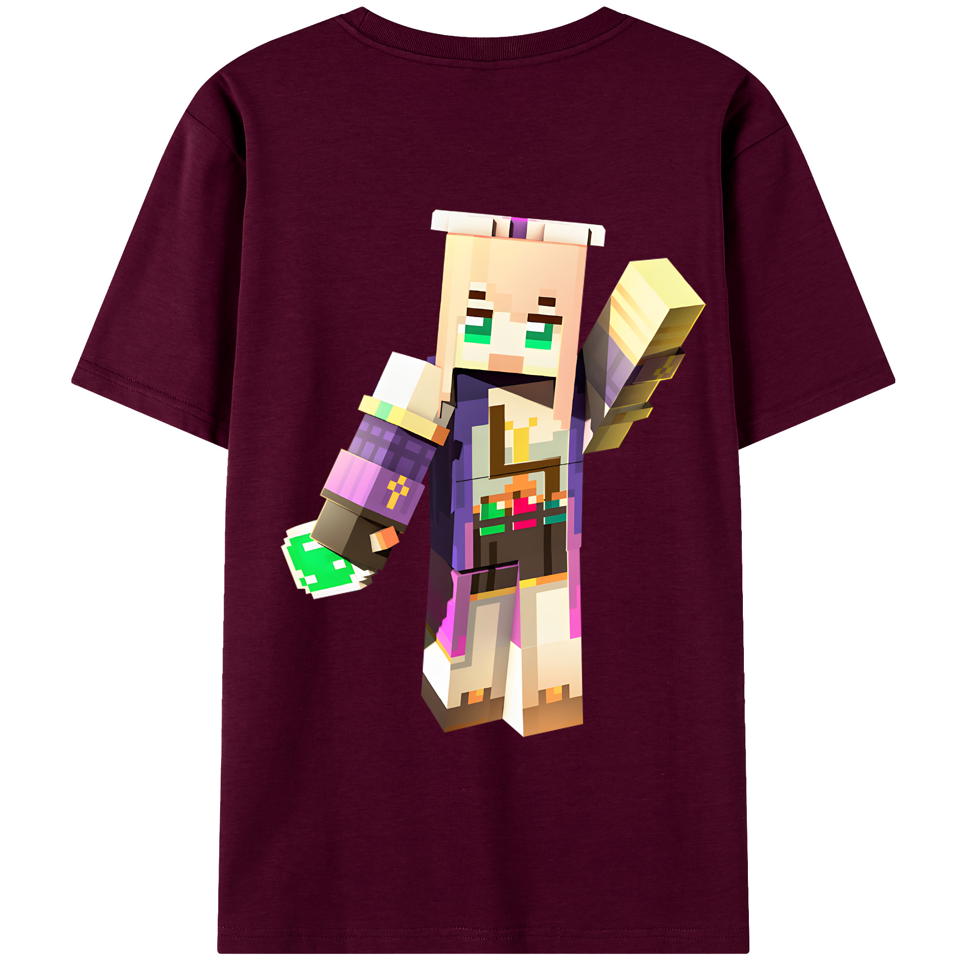 （画像用） マインクラフト ブロックの世界 Minecraft MC Block world レディース半袖Tシャツ(バックプリント)